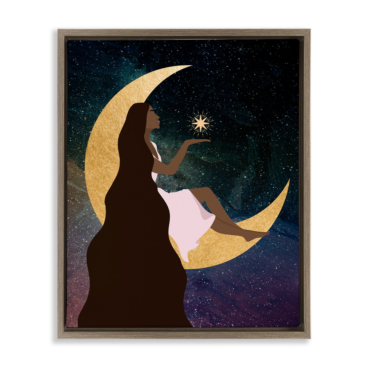 Stupell Industries Woman on Moon with Starlight Floating Frame By Daniela Santiago